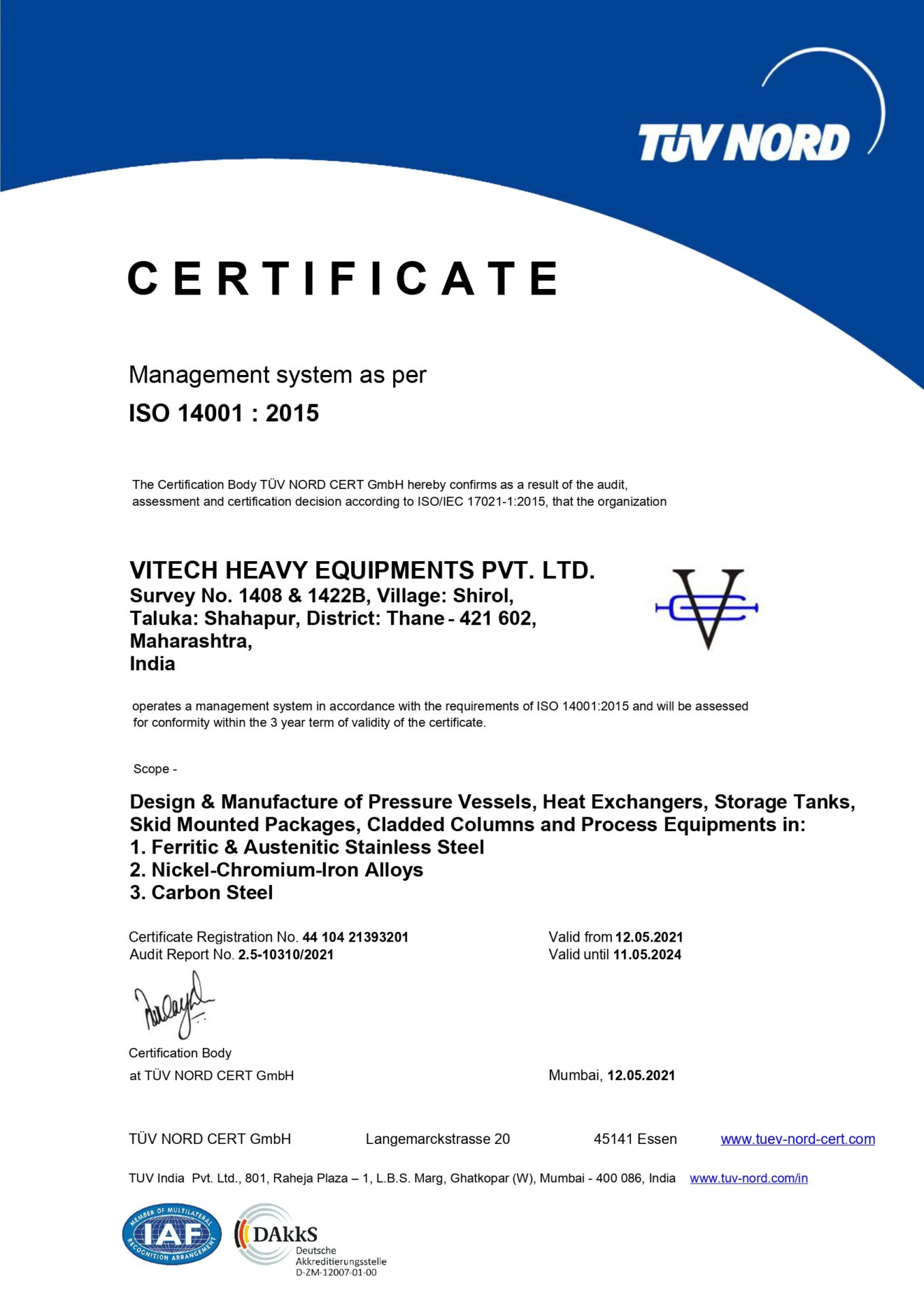 VHEPL - ISO 14001 : 2015 EMS